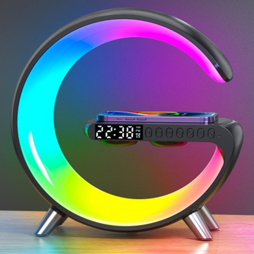 Nueva lámpara LED inteligente en forma de G con altavoz Bluetooth, cargador inalámbrico, lámpara de ambiente con control por aplicación para la decoración del dormitorio y el hogar.